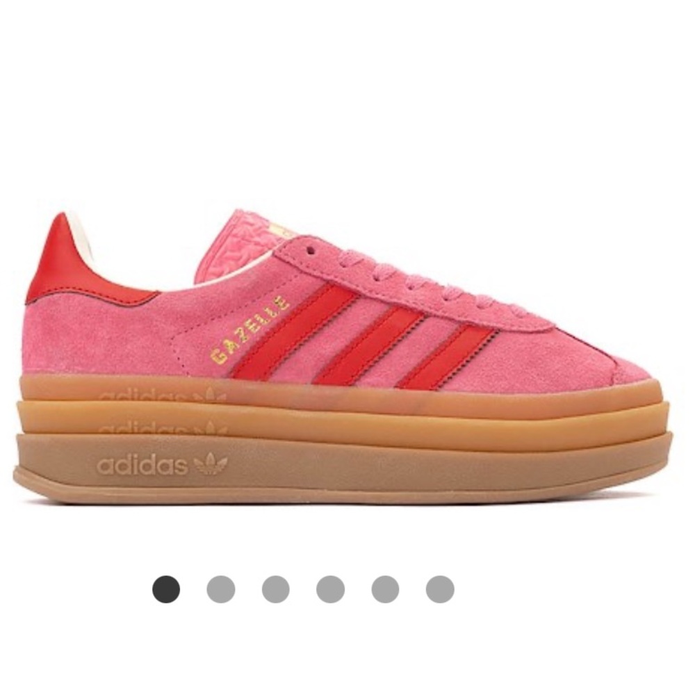 adidas kids Pink gazelle Suede Sneakers with Red Stripes and Gum Sole size 4 - Picture 2 of 10